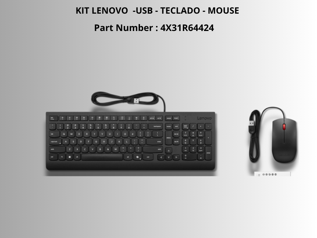 Kit Teclado Mouse Alámbrico Lenovo, óptico 1600dpi USB Negro Kit Teclado Mouse Alámbrico Lenovo, óptico 1600dpi USB Negro